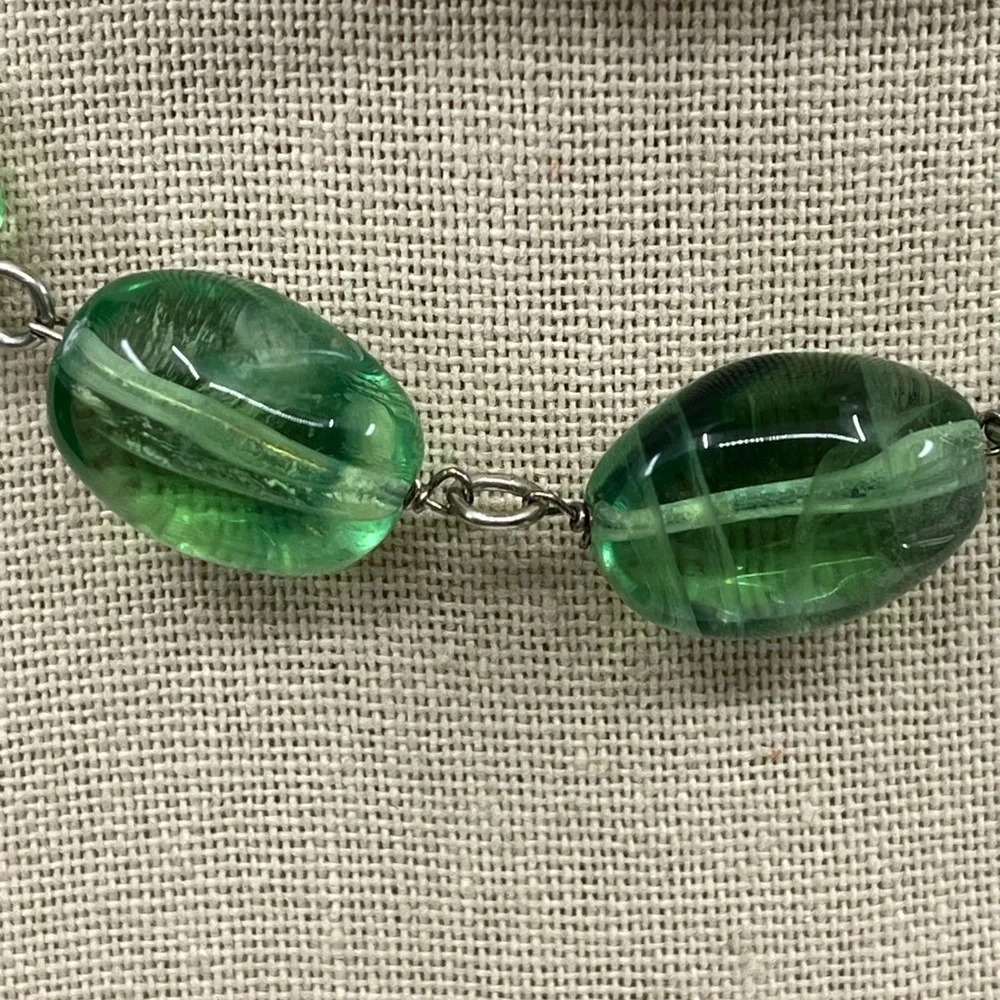 Vintage Signed Gerard Yosca Green Stone Necklace & Blue Chalcedony Pendant - Picture 4 of 16